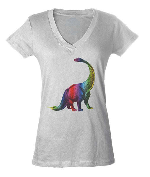 Women's Pop Art Dinosaur Vneck Rainbow Dinosaur T-Shirt Paleontology ...