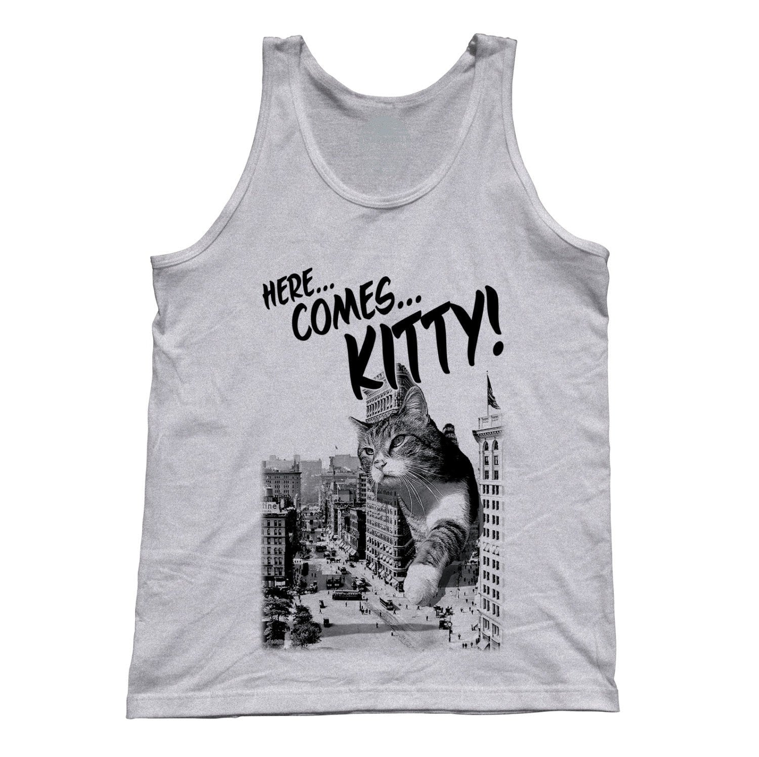 Unisex Here Comes Kitty Tank Top Funny Giant Cat Tank
