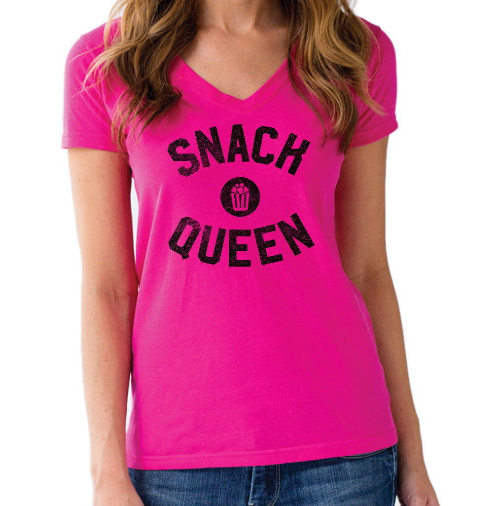 Women's Snack Queen Vneck T-Shirt - Hungry Foodie Snacks – Boredwalk