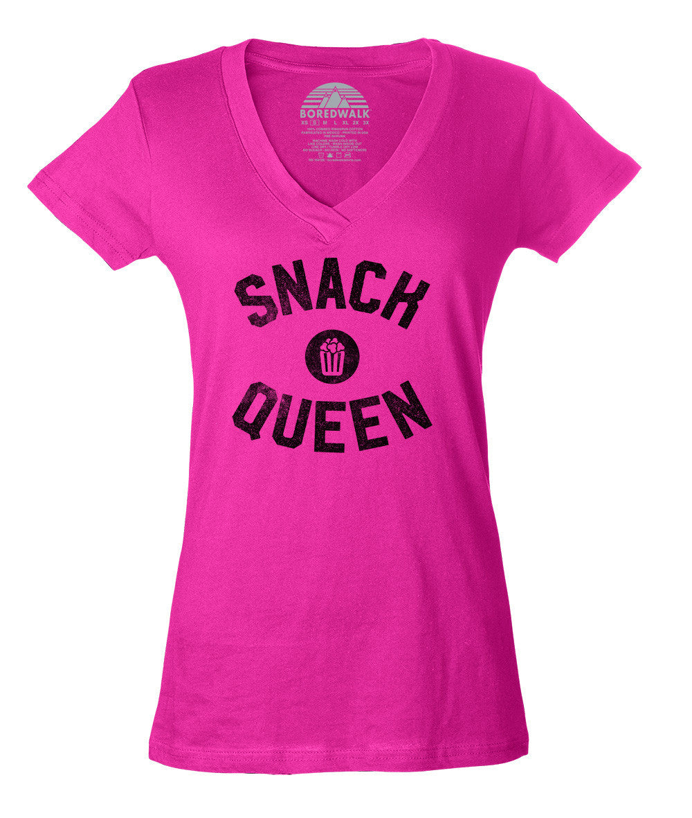 Women's Snack Queen Vneck T-Shirt - Hungry Foodie Snacks – Boredwalk