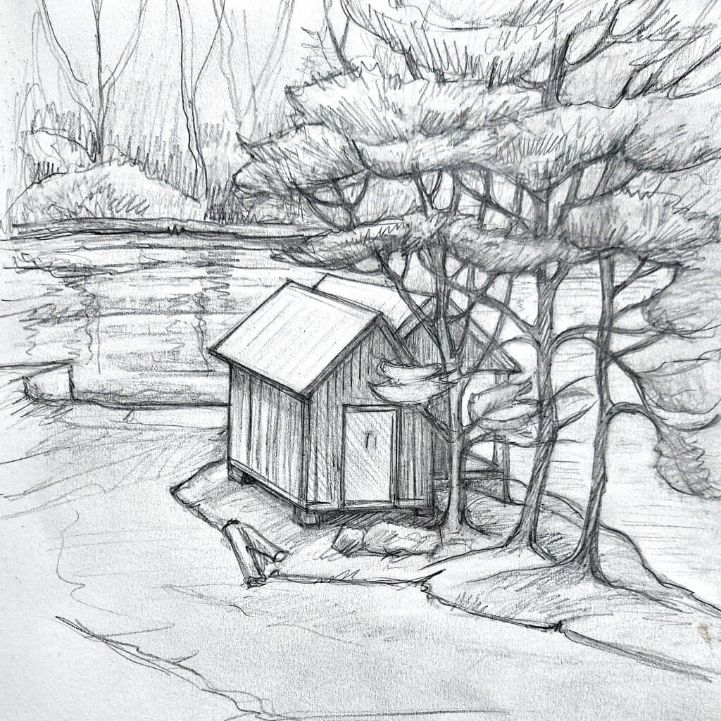 sketch boat hut