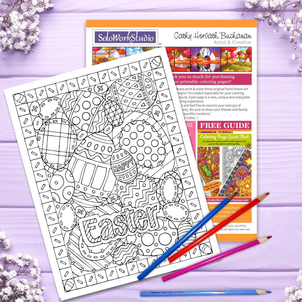 Download Happy Easter 8 Pack of Coloring Pages, PDF Download Printable - SoloWorkStudio