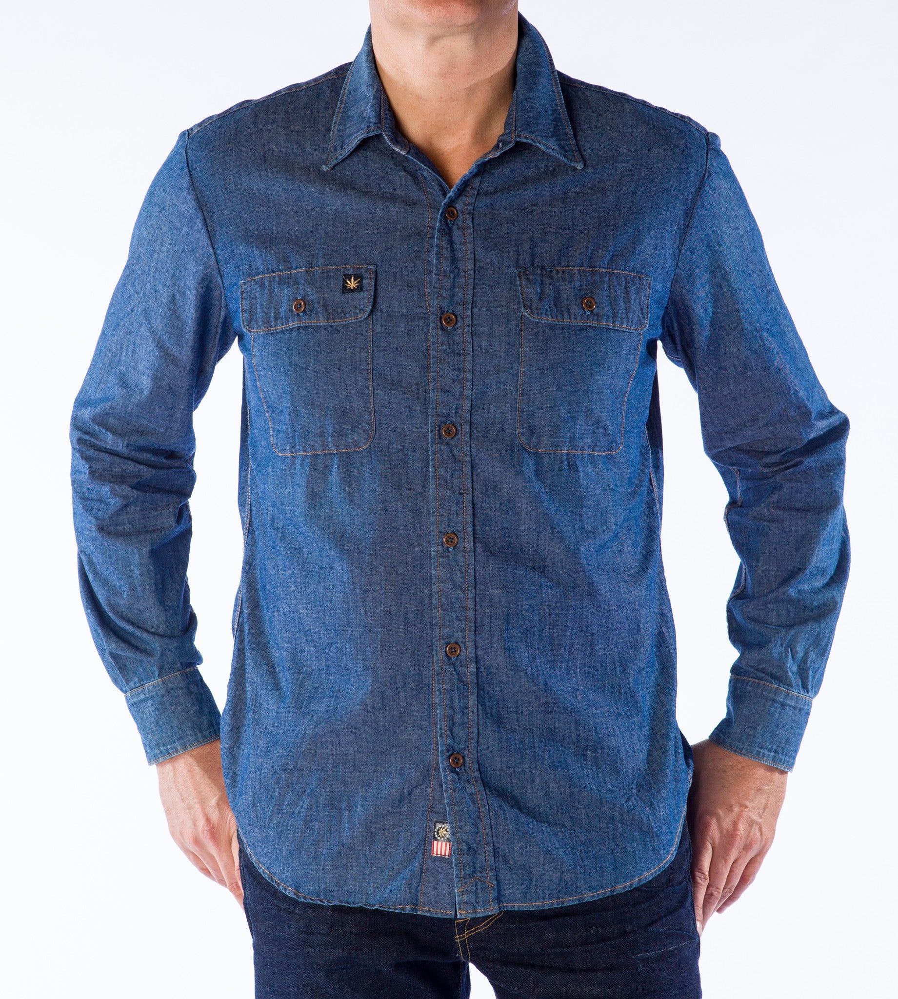 mens blue denim shirt