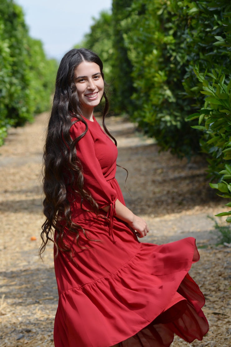 deep red maxi dress