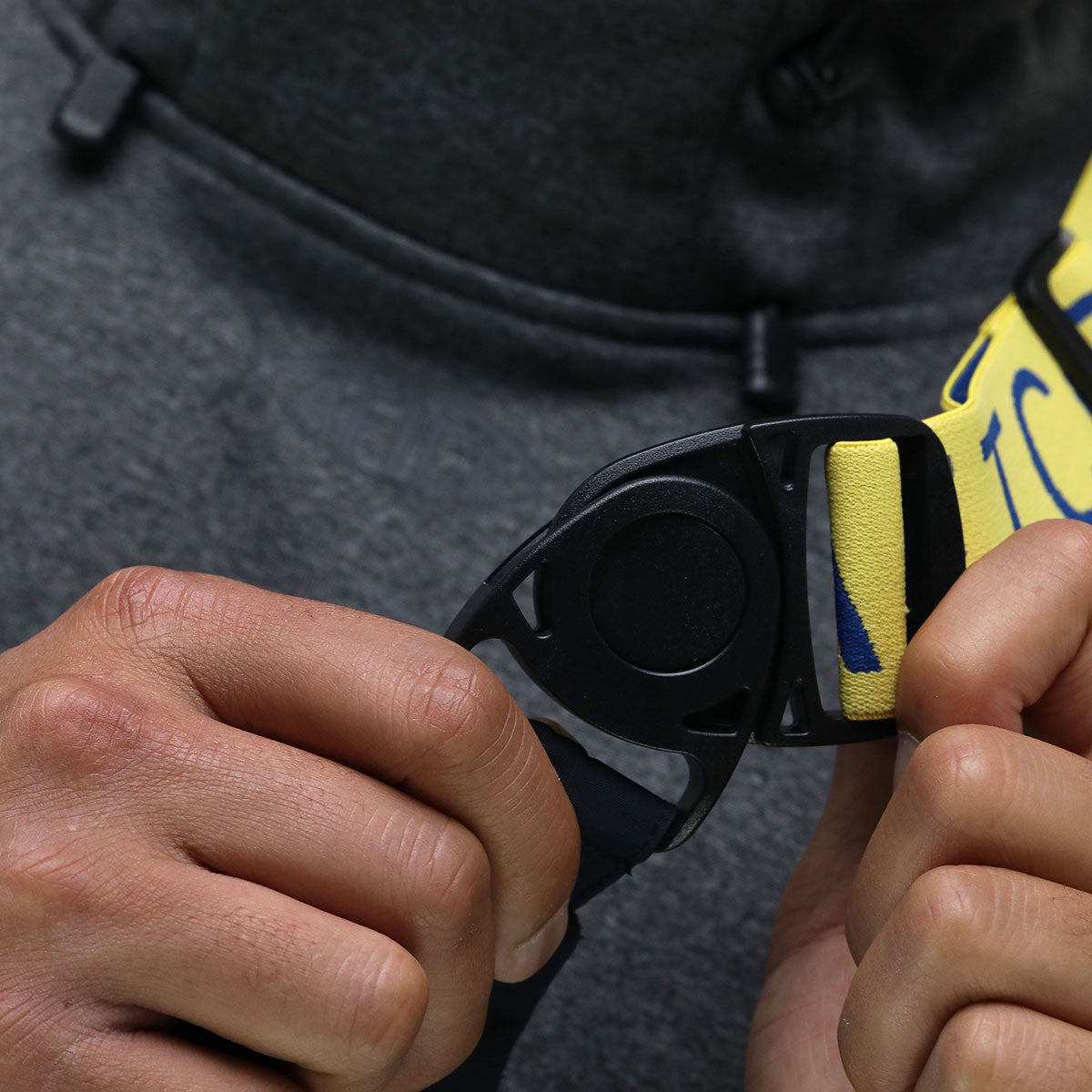 Closeup of the buckle on the Barricade Fishing Bibs