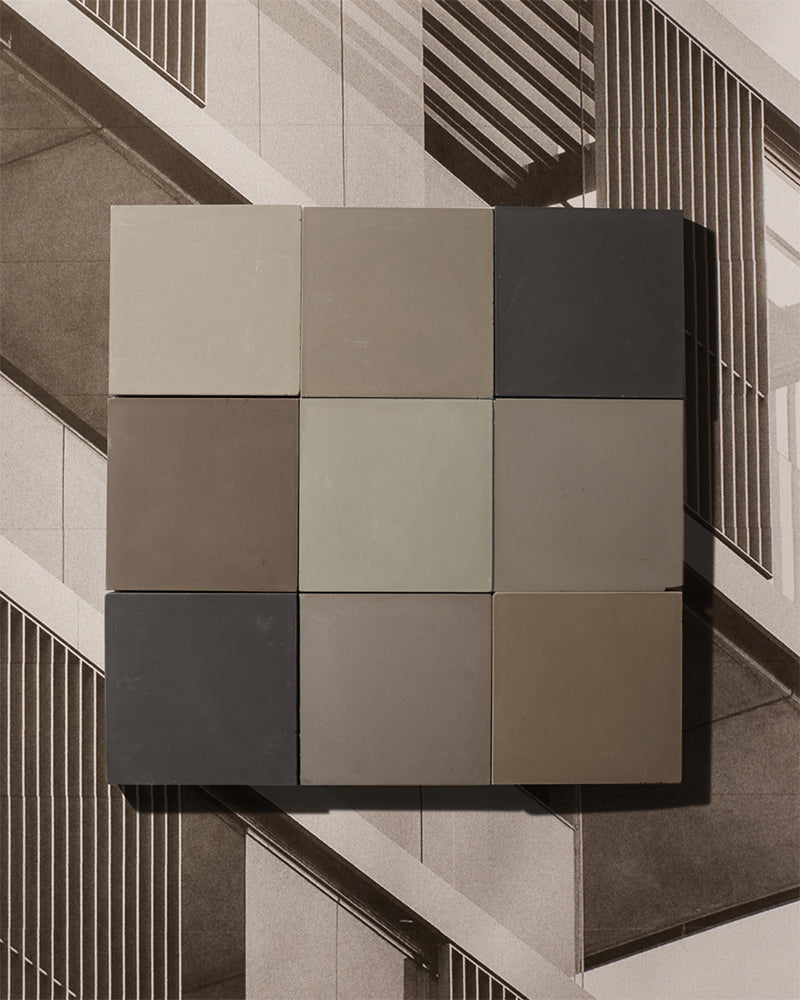 Square, very matte, neutral colored tiles.