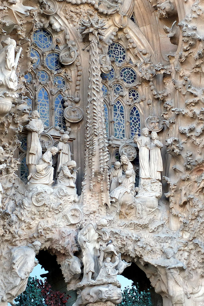 The intricate nativity facade of la sagrada familia.