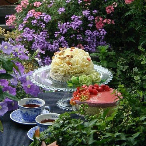 cakes, tea and flowers
