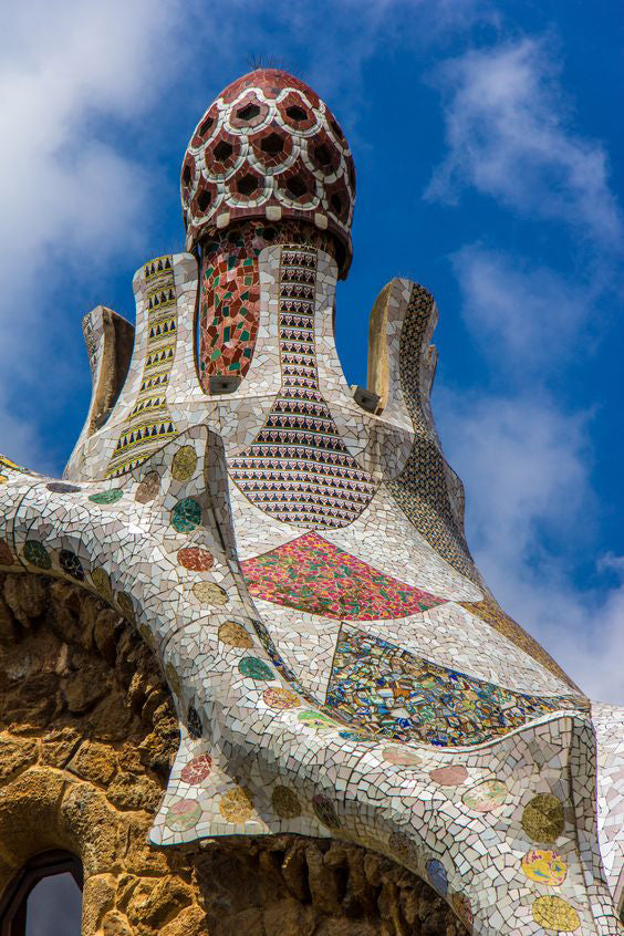 Details of broken tile  on a spire.