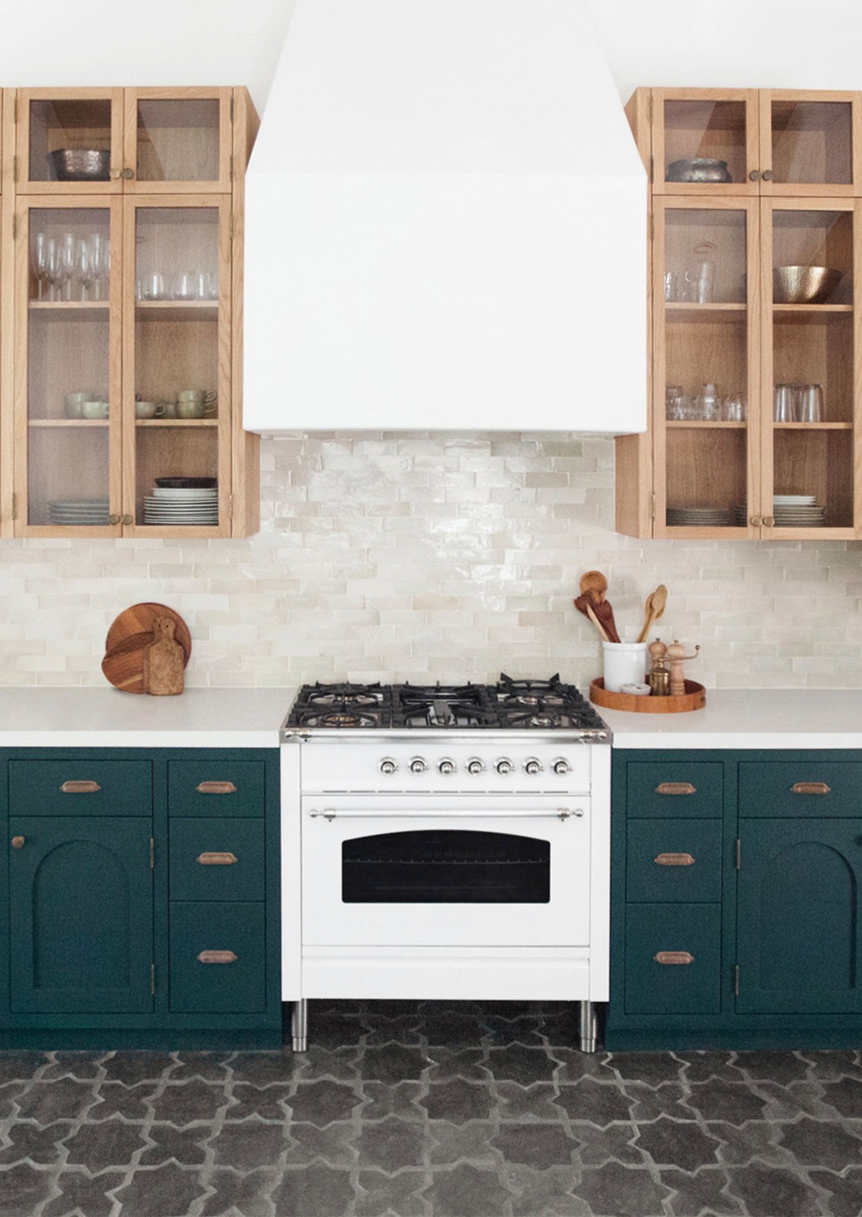 transitional kitchen with contrasting cabinets