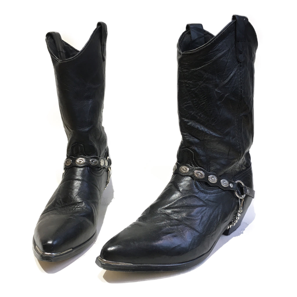 Black Leather Harness Boots with 