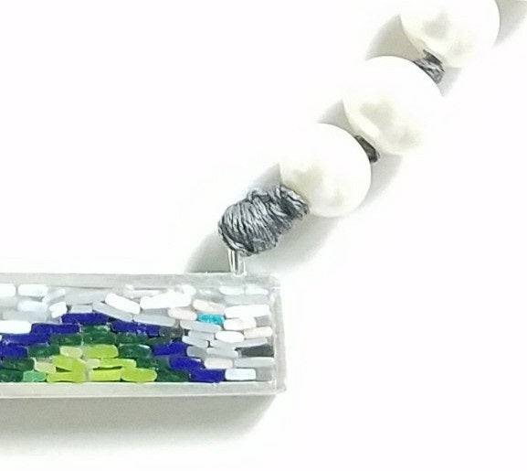 Micro Mosaic and Pearls Necklace with Sterling Silver 925