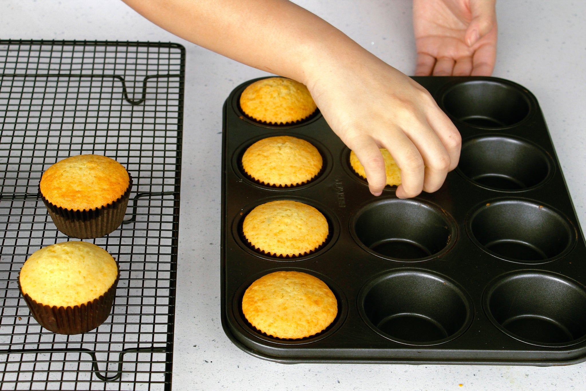 cooling cupcakes on rack