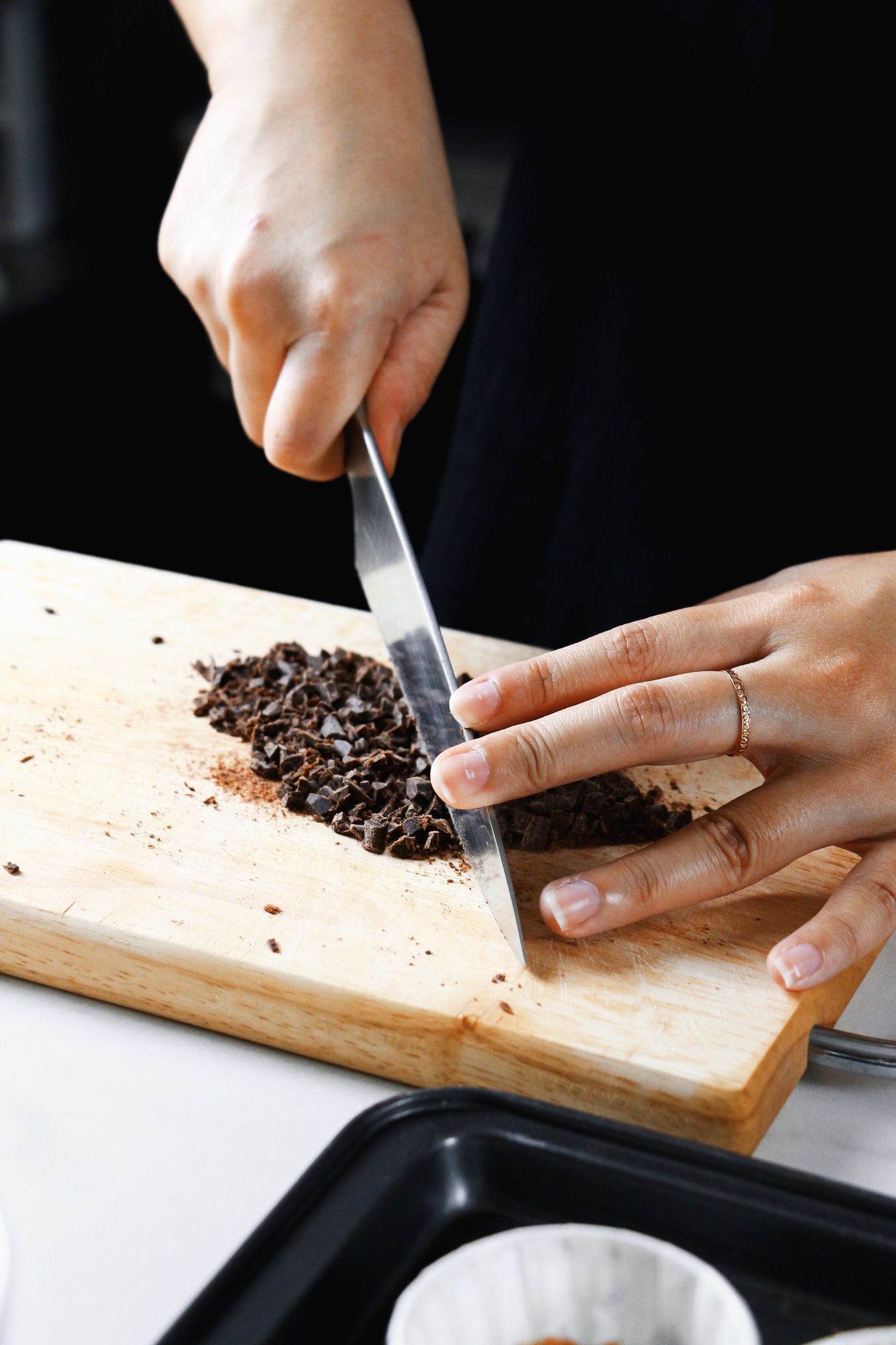 chopping dark chocolate