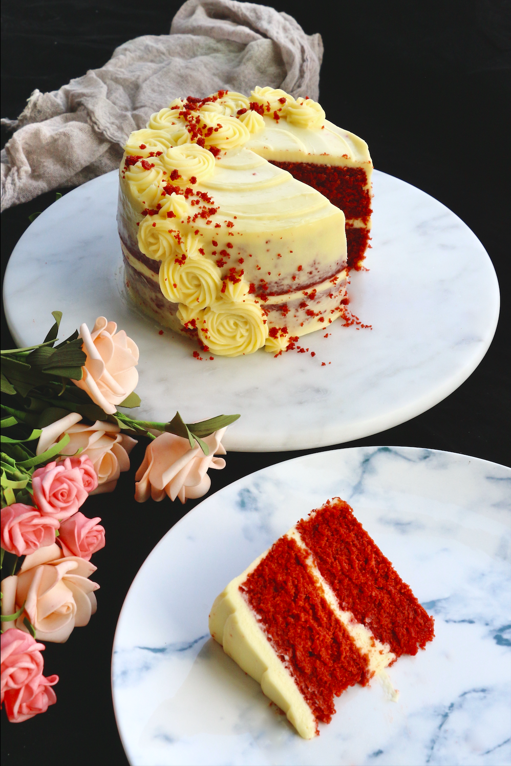 Red Velvet Semi-Naked Cake with Rosette Details (2x 6" layers)