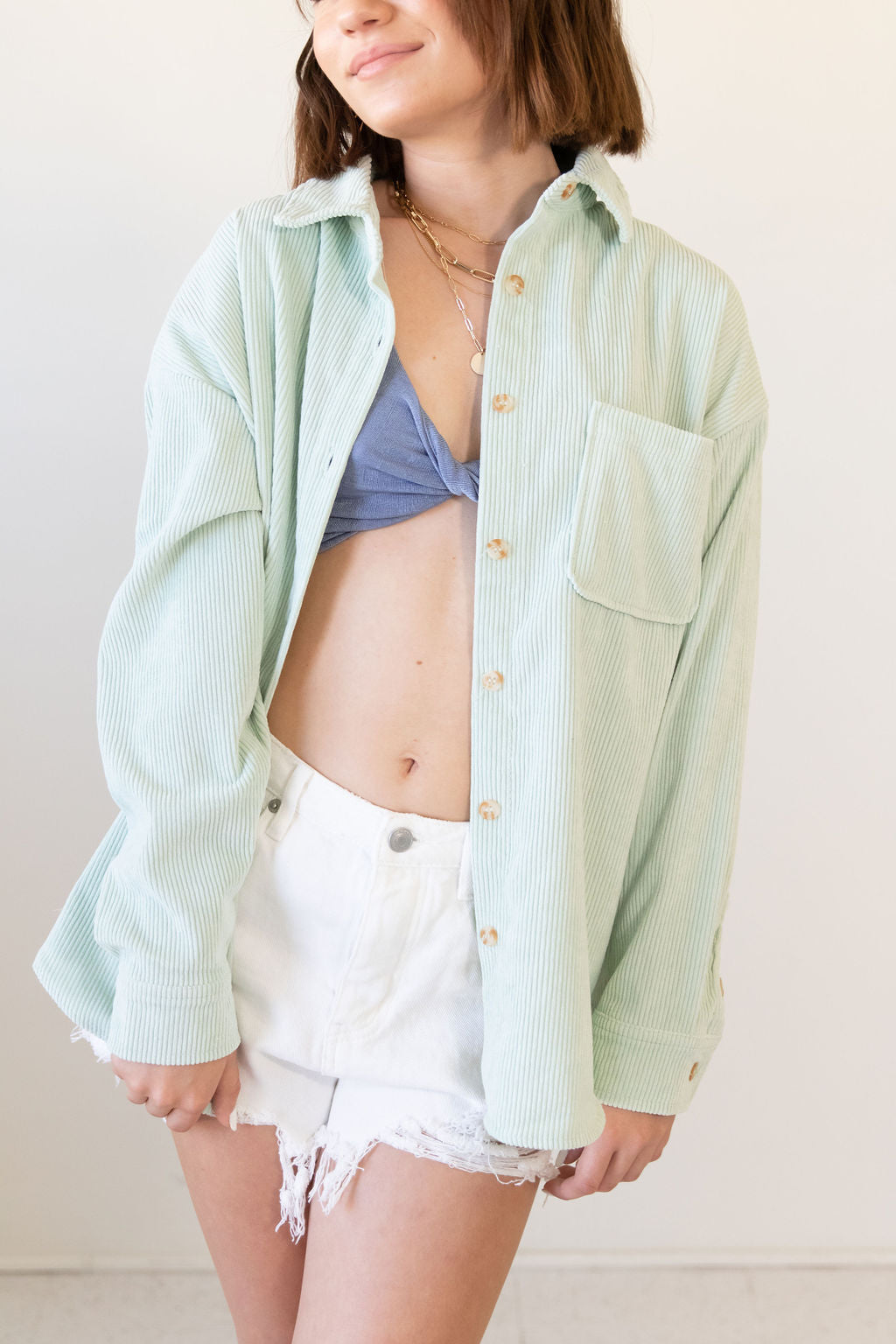After Party Corduroy Button Down Top