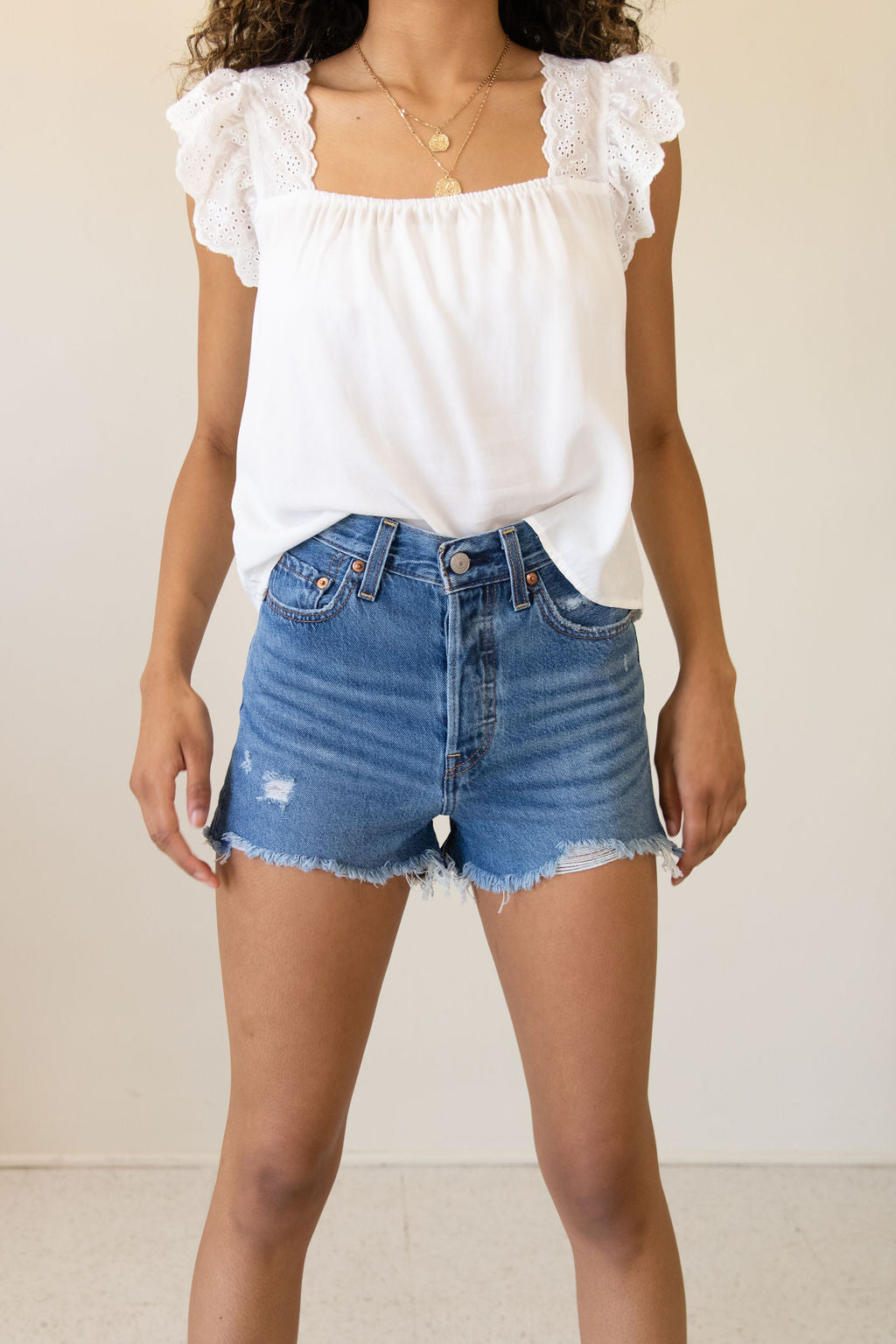 Distressed Ribcage Denim Shorts by Levi's