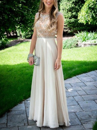 Nectarean Bateau Sleeveless Floor Length Light Champagne Prom Dress PM ...