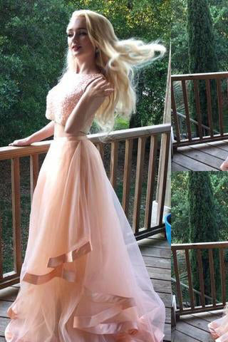 Blush Pink Prom Dress,Beaded Prom Dress,Two Pieces Prom Dress,Fashion ...