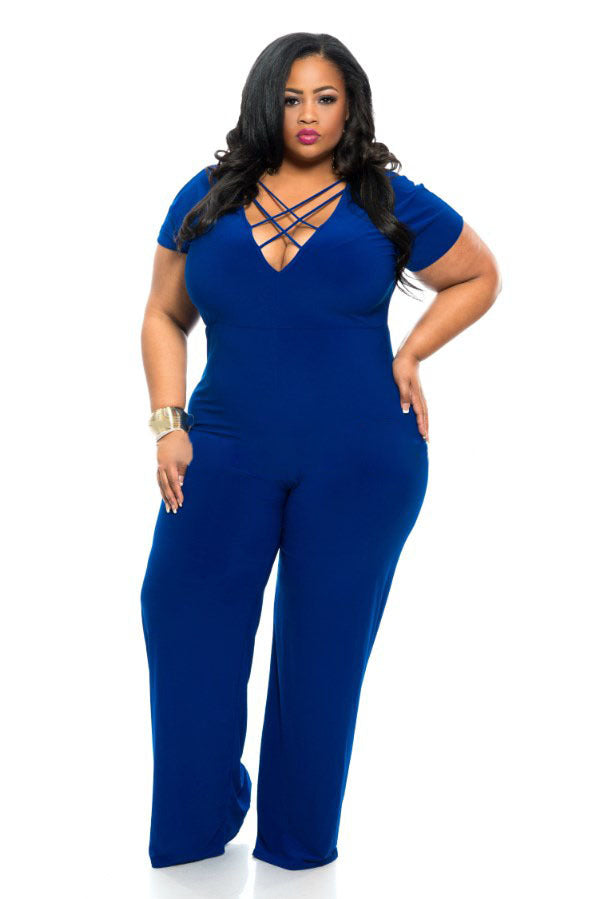 Unique Plus Size Royal Blue Short Sleeve Pants Long Cheap Prom Dresses ...