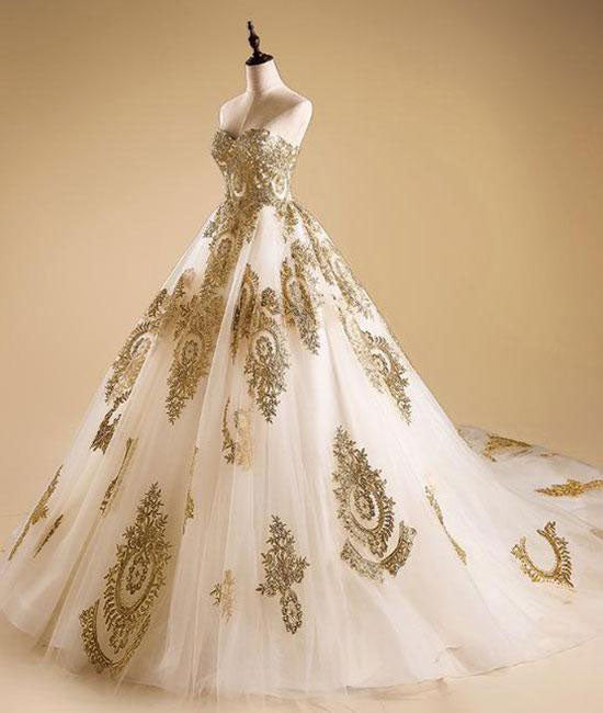 Prom Dresses uk,Elegant Gold Neck Tulle Strapless Sweetheart Ball Gown ...