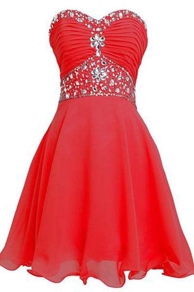 Short Chiffon Strapless Crystal Homecoming Dress – PromDress.me.uk