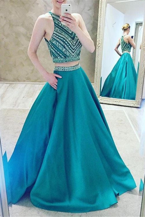 Luxury Two-Pieces Halter Evening Gowns 2017 Sleeveless A-Line Crystal ...