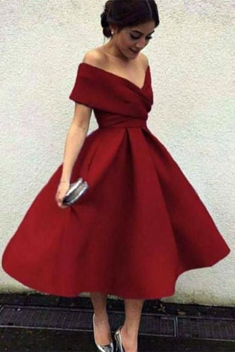 A Line Burgundy Off the Shoulder Short Prom Dresses V Neck Homecoming ...