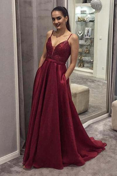 a line burgundy prom dress