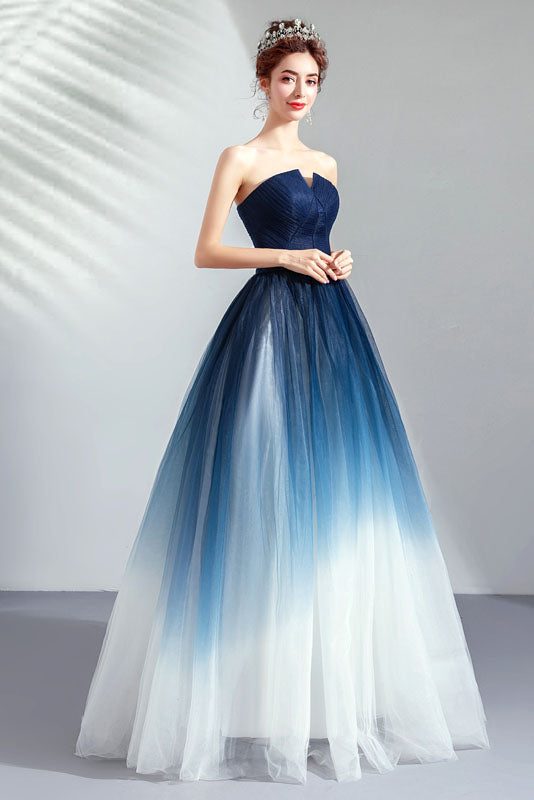 A Line Blue Ombre Prom Dresses Lace Up Sweetheart Strapless Formal Dresses Uk Pw339 On Sale 3164