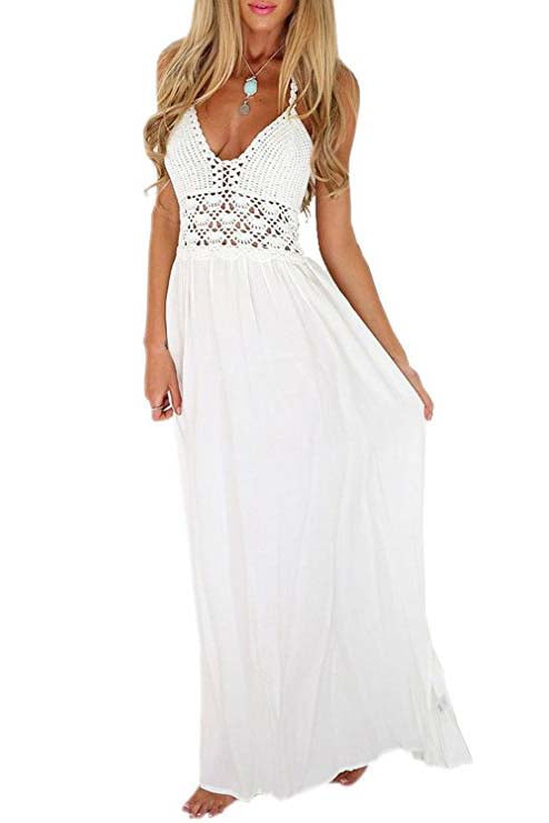 A Line Chiffon V Neck Beach Wedding Dresses Backless Ivory Wedding Gowns On Sale Promdressmeuk 0613