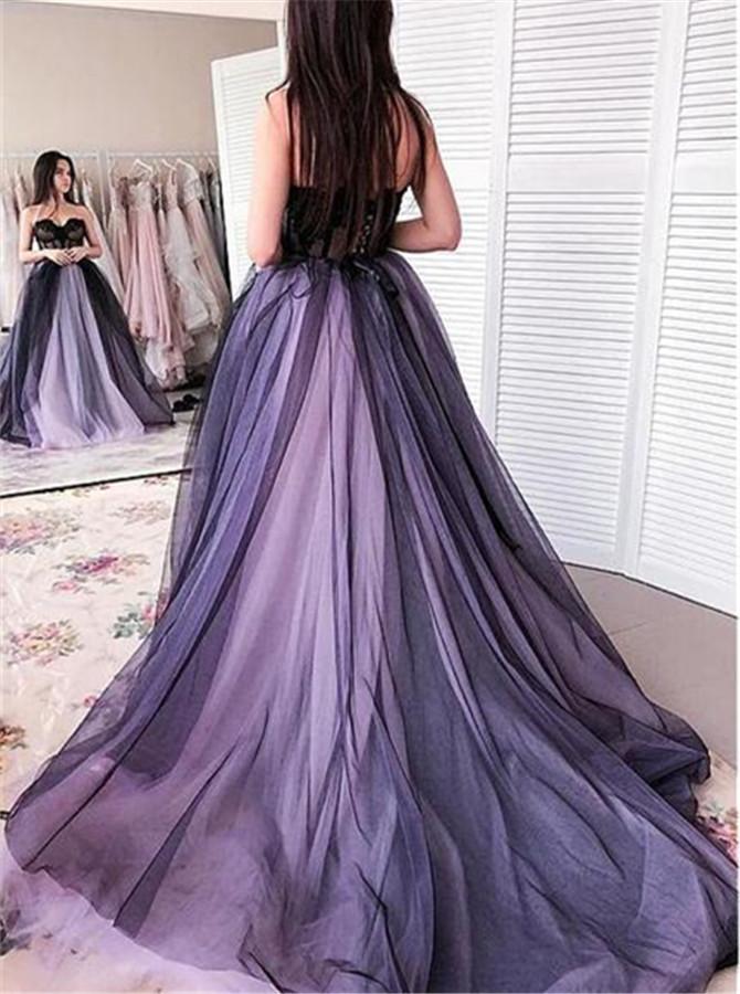 A Line Sweetheart Strapless Tulle Sleeveless Lilac Prom Dresses With Appliquesformal Dress On 