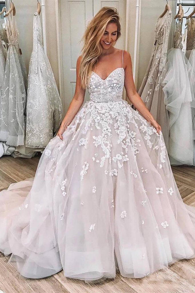 Ball Gown Pink Spaghetti Straps Sweetheart Wedding Dresses ...