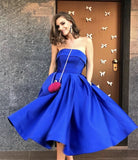 Ball Gown Yellow Strapless Homecoming Dress with Pockets Short Prom Dress H1225