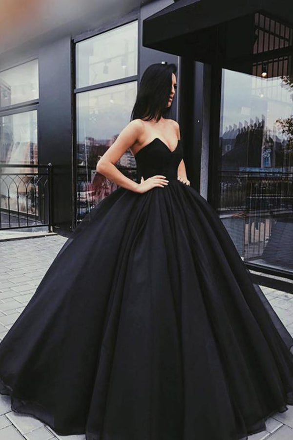 Black Sweetheart Ball Gown Beaded Princess Cheap Strapless Prom ...
