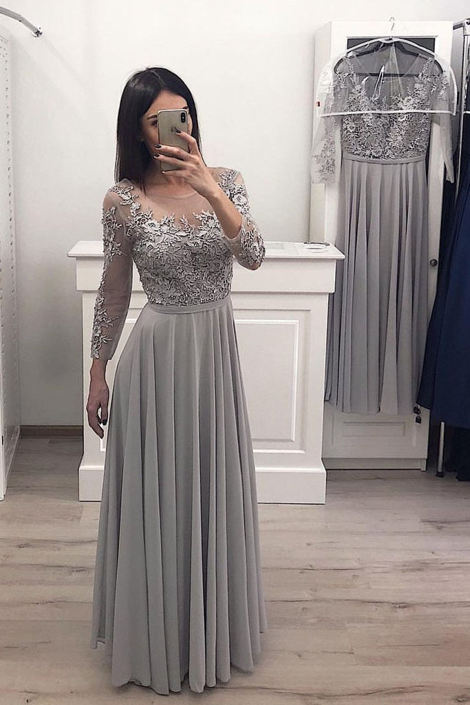 Gray Long Sleeve Formal Dresses Hot ...