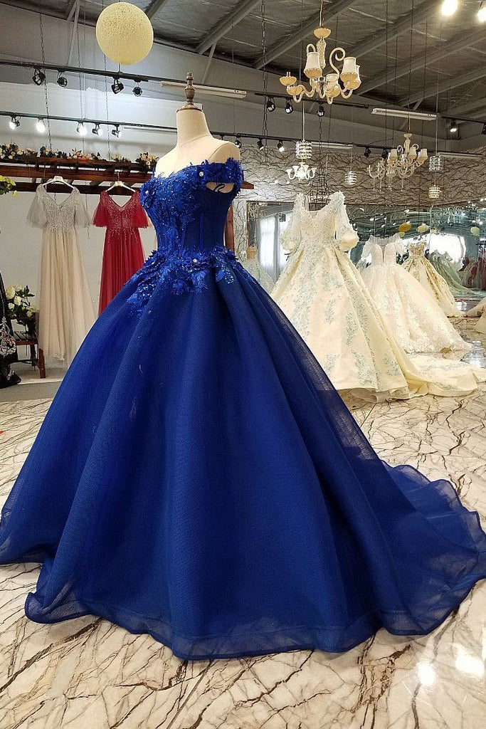 Off Shoulder Royal Blue Evening Dresses  with 3D Floral 