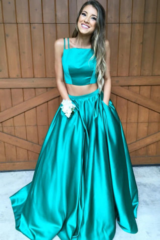 Gorgeous A line Two Piece Hunter  Green  Long Prom  Dress  