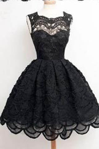 Elegant Knee-Length Black Teens Homecoming Dress – PromDress.me.uk