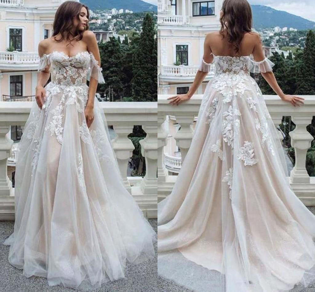 Princess A Line Off the Shoulder Beach Wedding Dresses with Appliques ...