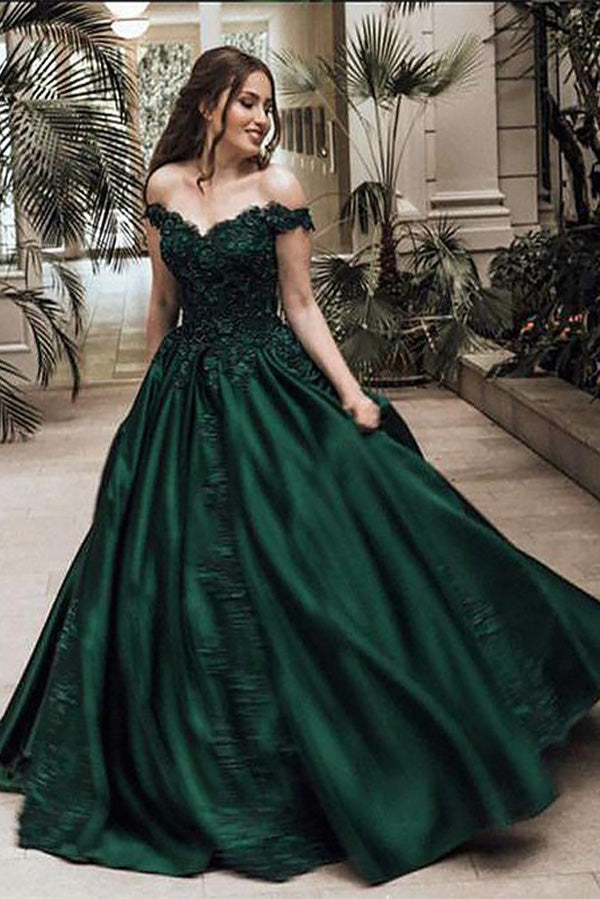 Buy A-Line Ball Gown Off the Shoulder Green Sleeveless Sweetheart Lace ...