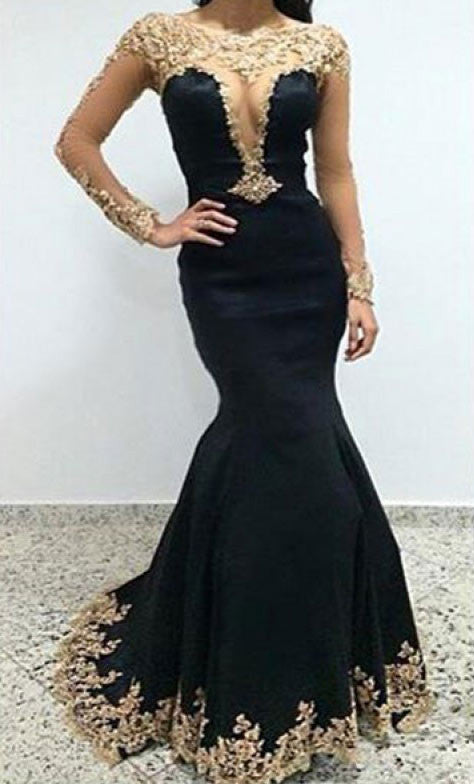 Sexy Black Lace Long Sleeves Long Mermaid Prom Dress Evening Dress PM4 ...