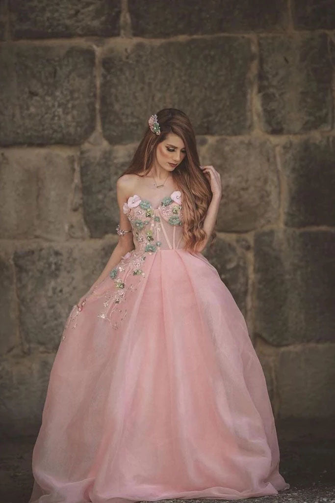 Princess Ball Gown Sweetheart Pink One Shoulder Prom Dresses ...