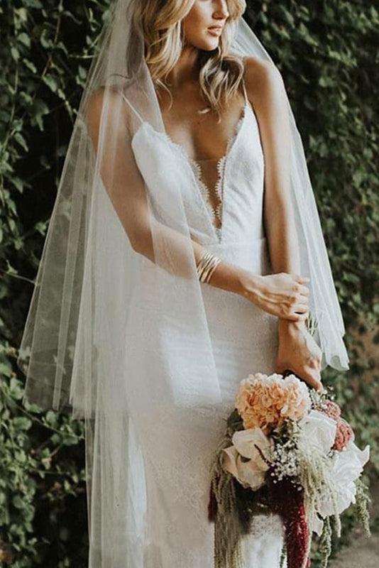 Backless Mermaid Spaghetti Straps Lace Backless Wedding Dress Beach Bridal Dress W1115