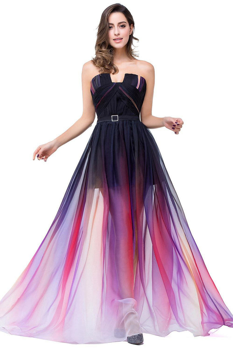 Prom Dresses UK,A-Line Ombre Strapless Open Back Long Gradient Chiffon ...