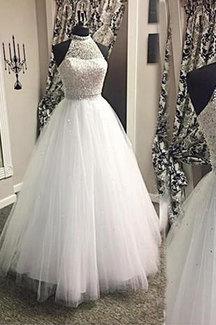 Halter Floor-Length Beading Long Wedding Dress – PromDress.me.uk