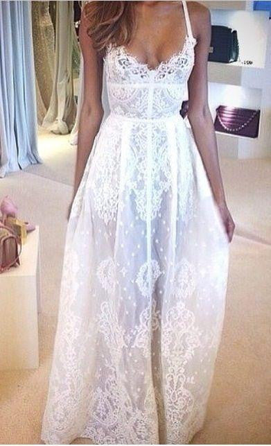 Flowy Full Lace Sexy Backless Wedding Dresses Spaghetti Strap Applique Floor Length Romantic 1074