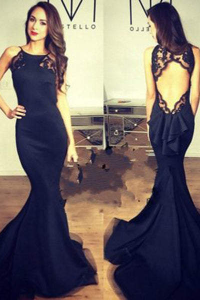 Open Back Black Sleeveless Mermaid Long Fish Tail Evening Dresses uk ...