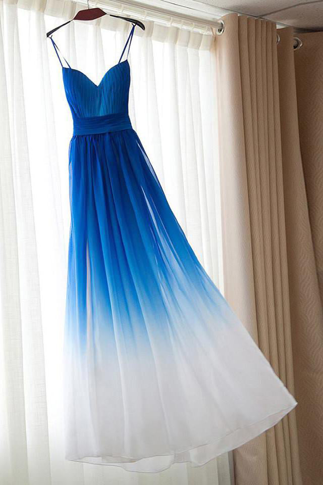 Prom Dresses UK,Royal Blue White Ombre Bridesmaid Dress,A-line Chiffon