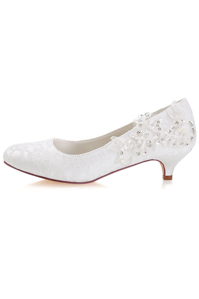 White Lace Sequins Wedding Shoes,Lower 